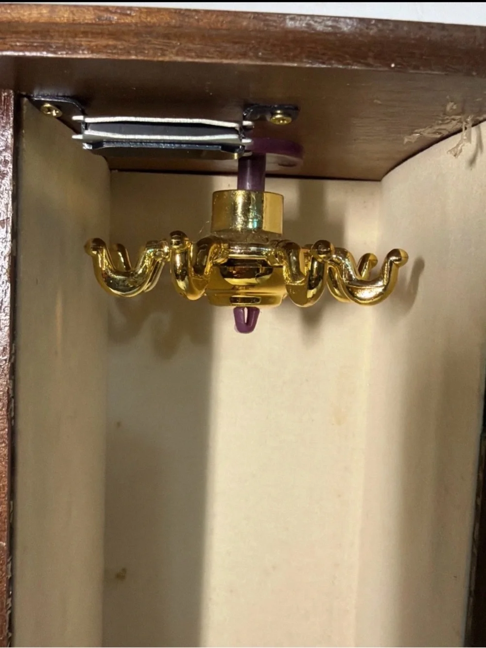 Wood-Finish Brown Jewelry Cabinet with Etched Glass Door